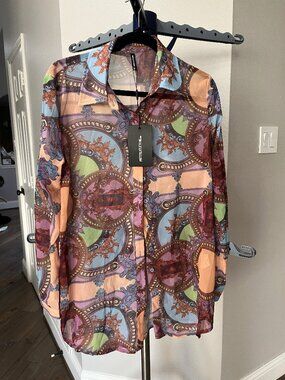 PrettyLittleThing Multi Scarf Print Beach Shirt and Flares